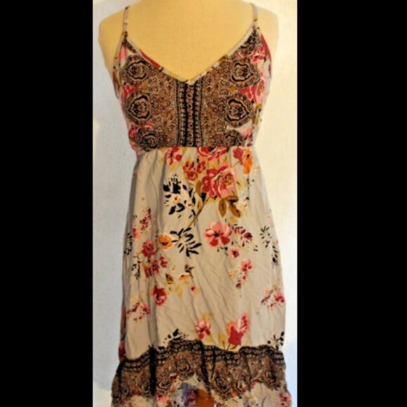 ANGIE Hippie Boho Dress Strappy Size Medium 100% Rayon Floral Light Weight. - Picture 1 of 7